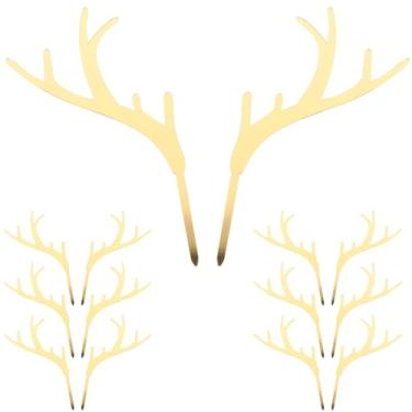 Imagem de STOBAZA Topos de bolo de Natal, 7 pares, chifres de rena, topos de cupcake, feliz aniversário, decorações de bolo de sobremesa para casa, férias, festas de Natal, suprimentos - dourado