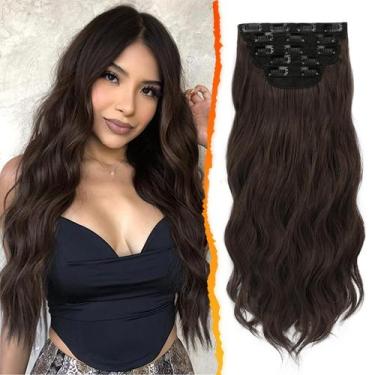 Imagem de Extensões de cabelo com clipe BARSDAR Wavy 18 polegadas, castanhas, 5 