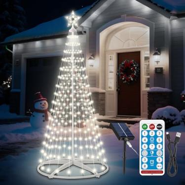 Imagem de AMIPEPE Luz solar de árvore de Natal de 1,8 m, árvore artificial iluminada com 250 LED com topo de estrela