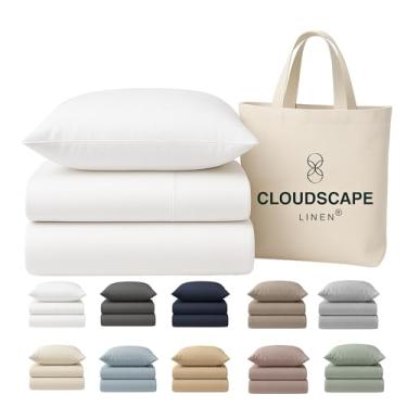 Imagem de CLOUDSCAPE LINEN Lençóis de solteiro 100% algodão egípcio, conjunto de cama de luxo com 3 peças, algodão egípcio de 400 fios, qualidade hoteleira, macio, sedoso, respirável e durável, bolsos profundos