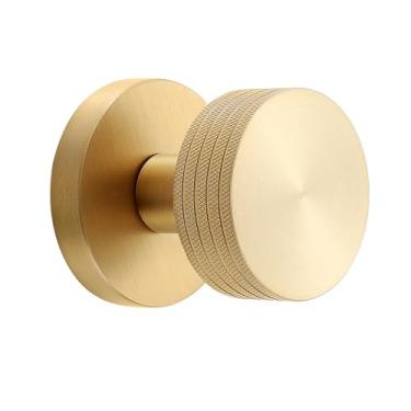 Imagem de FLIRABBIT Maçaneta de porta de passagem de latão serrilhado – alça de aderência estilo industrial, estrutura de latão sólido, acabamento escovado – fundo fixo de 60 mm para corredor e armário (latão