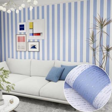 Imagem de Biyoee Papel de parede com listras azuis 39,9 cm x 299,7 cm Papel de parede autoadesivo azul e branco removível à prova d'água para armários, quarto, berçário, parede de destaque