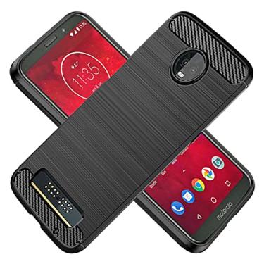 Imagem de KOARWVC Capa de celular para Moto Z3 Play/Moto Z3/Moto Z3 Force, XT1929, capa de fibra de carbono, à prova de choque, resistente, antiarranhões, capa traseira de TPU macio para Motorola Moto Z3 Play