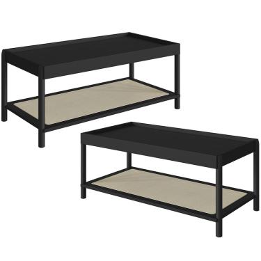 Imagem de Kit 02 Mesas de Centro Para Sala de Estar Pés Madeira Moss A03 Nero Preto - Lyam Decor