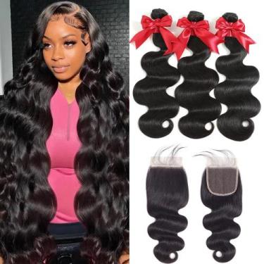 Imagem de Pacotes de cabelo YIBUSI 12A Brazilian Body Wave 3x 40-50cm com fecho