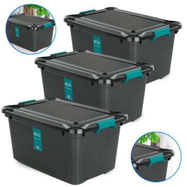 Imagem de Kit 3 Caixa de Armazenamento com Trava - 27L Preta ,Organizador Multiu