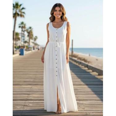 Imagem de Vestido Feminino Longo Rodado Com Cinto Sem Mangas Com Alças Largas Re