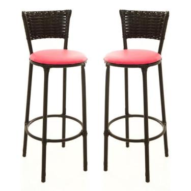 Imagem de KIT 2 Banquetas Alta Encapada Junco Preto Area de Lazer Cozinha Balcão