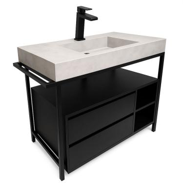 Imagem de Gabinete Banheiro Ferro Steel Wood 80x45cm Concreto