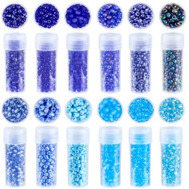 Imagem de SUNNYCLUE Conjunto de 24 garrafas de 120 g 3 mm contas de semente de vidro azul bonito pequeno redondo cor clara cristal pônei cintura espaçador solto para fazer joias, artesanato, pulseira, colar