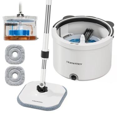 Imagem de Mop Giratório com Sistema de Separação de Sujeira, Mop Água Limpa de Inox, Mop Duas Águas Branca com 2 Panos de Limpeza Laváveis