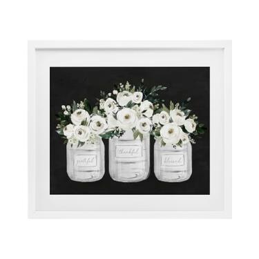 Imagem de Stupell Industries Floral Farmhouse Jars Trio Impressão emoldurada branca sob vidro, design por Lettered and Lined, 13 x 16