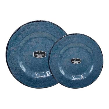 Imagem de Conjunto de 2 Pratos Resistentes Melamina Texturizados Raso Grande 28cm e Sobremesa 22cm Elegantes (1, Azul)