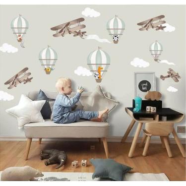 Imagem de Adesivo de Quarto Infantil com Aviões e Nuvens - Decoração Criativa - 