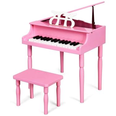 Imagem de Piano Clássico Infantil com 30 Teclas, Banco, Tampa de Piano e Suporte para Partitura, Goplus, Rosa