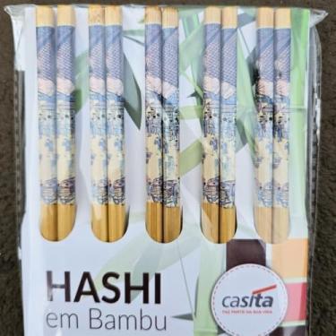 Imagem de Kit 10 Pares de Hashi de Bambu Decorado 24 cm Estapados Pauzinhos Japonês Udon Sushi Sashimi - TYDA (AZUL VILAREJO JAPONES)