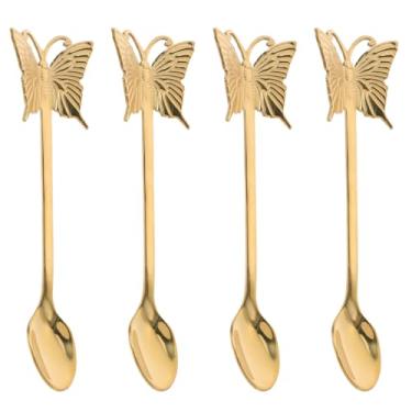 Imagem de 4 Pcs Conjunto De Colher Garfo Borboleta Colher De Metal Colheres De Chá Colher Aperitivo Colher De Condimentos Colher De Sobremesa Inox Mini Aço Inoxidável Coreano Chocolate Filho