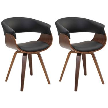 Imagem de Kit 02 Cadeiras Decorativas para Escritório Recepção Ohana Fixa Pu Preto Gran Belo