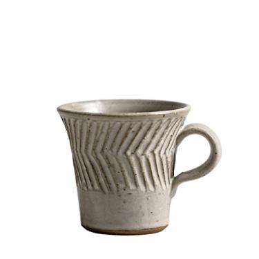 Imagem de GRFIT Caneca feita à mão cerâmica áspera xícara de café retrô listrado copo de leite personalidade xícara de café com leite caneca simples xícara de chá da tarde caneca de café (cor: latão)