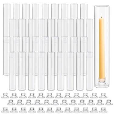 Imagem de Teenyyou Conjunto de 36 castiçais de vidro Hurricane de 30 cm em forma de tubo sem fundo e castiçais transparentes de 3 cm para mesa de festa de casamento