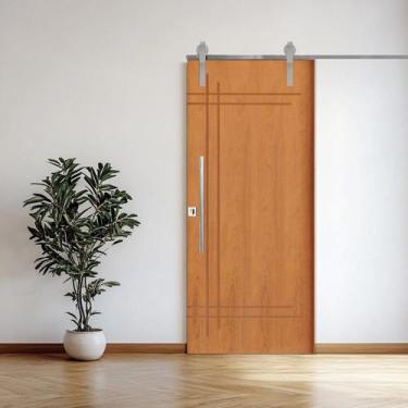 Imagem de Porta Correr 9 Trilhos Soft Aparente Puxador Tubo 60cm 72x210cm Direit