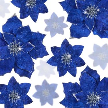 Imagem de Norme 18 peças, 3 tamanhos, flores de poinsétia com glitter, flores artificiais de poinsétia com clipes, enfeites de árvore de Natal para guirlanda de árvore de Natal, casamento, ano novo, decoração