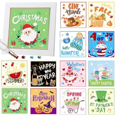 Imagem de Trandraft 13 kits de pintura de diamante sazonal intercambiáveis para adultos, kits de calendário de arte de diamante 5D mensal de Natal com moldura para presente de decoração de feriado de Ação de