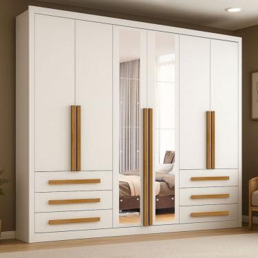 Imagem de Guarda-Roupa Casal Monaco Plus 6 Portas 6 Gavetas com Espelho Branco - Maxel