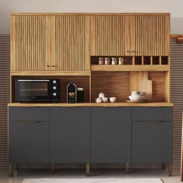 Imagem de Cozinha Compacta Concord 8 Portas 2 Gavetas 100% Mdf Amêndoa/Cinza - Rio Doce