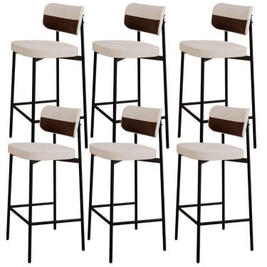 Imagem de Kit 06 Banquetas Alta Bar Cozinha Sala De Jantar Aço Preto Kaira C01 Linho Palha Courino Whisky - Lyam Decor