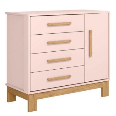 Imagem de Cômoda Sapateira Infantil 1 Porta 4 Gavetas Q Encanto Slim Rosa - QMOV