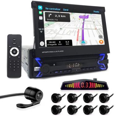 Imagem de Kit Multimídia Tela Retrátil + Câmera Ré + Sensor 8 Pontos Preto Hilux