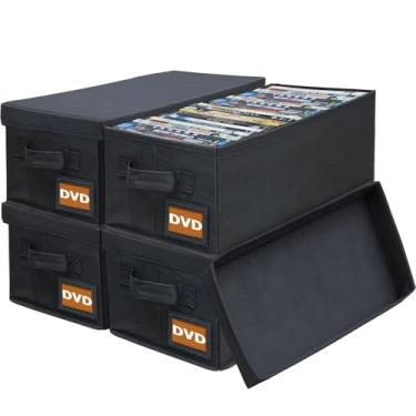 Imagem de Salajory Caixas de armazenamento de DVD – Pacote com 4 caixas de DVD organizador – 39,9 cm x 20,1 cm x 14,5 cm, comporta 24 DVDs | 44 DVDs Slim Discs, Desktop ou Closet DVD Organizer pode armazenar