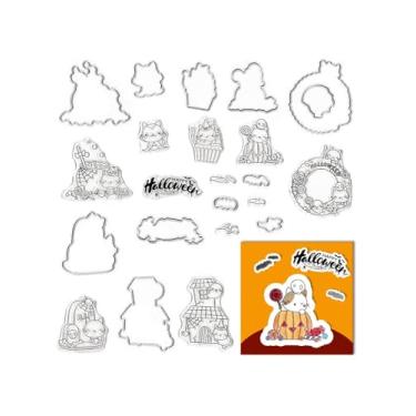 Imagem de Carimbos e matrizes transparentes de gatos de Halloween para fazer cartões, guirlanda de doces, carimbos de borracha para casa de gatinho, conjuntos de moldes de corte para scrapbooking, diário