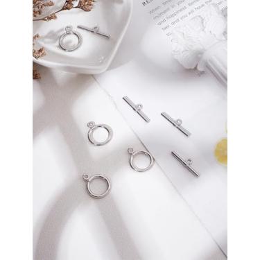 Imagem de 4 conjuntos de fechos de alternância de latão, conectores de metal para encontrar joias para fazer joias, colar, pulseira, brinco, anel: 18 x 14 x 2,5 mm, orifício: 1,8 mm, 10 mm de diâmetro interno