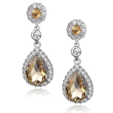 Imagem de Brincos pendentes de gota vintage de strass, brincos femininos elegantes de casamento com pingente de cristal para noiva dama casamento dourado