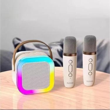 Imagem de Caixa de Som Karaokê Portátil com 02 Microfones Sem Fio com Luzes LED RGB e Vozes Auto Tune - karaokê Brincadeiras em Família (Cores Aleatórias Conforme Disponibilidade)