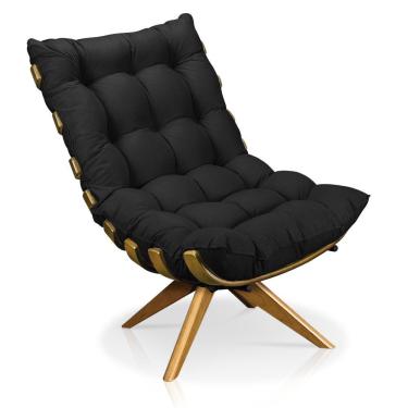 Imagem de Poltrona Giratória Costela Suede Preto Base Madeira D´rossi