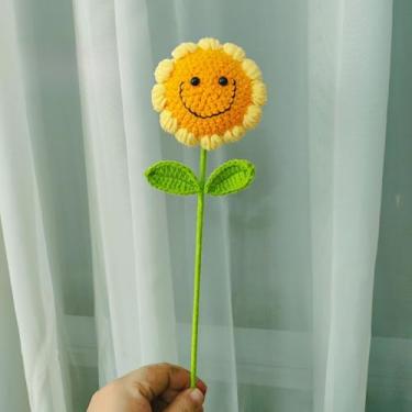 Imagem de Buquê de girassol de crochê feito à mão, decoração de flores artificiais para casa e presente (girassol sorridente)