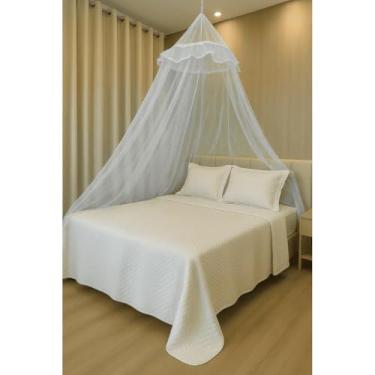 Imagem de Mosquiteiro de Teto Filó Renda Simples com Elástico – Para Cama Casal e Solteiro | Proteção, Conforto e Estilo no Quarto(Branco)