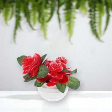 Imagem de Generic 1 pote artificial de lótus espiral, 3 peças, plantas artificiais, vermelho, 11 x 11 x 11 cm