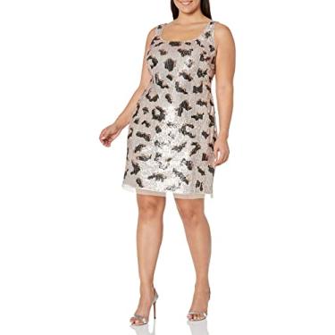 Imagem de Adrianna Papell Vestido feminino de malha com contas, Creme de amêndoa, 50