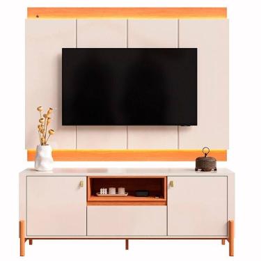 Imagem de Rack Bancada Com Painel Para Tv De Até 75 100% Mdf Holanda Jequitiba-off White