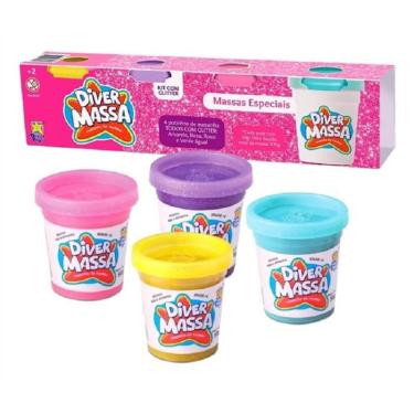 Imagem de Kit Massinha DiverMassa com 4 Potes com Glitter Diver Toys