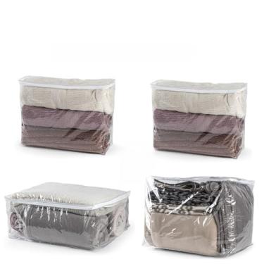 Imagem de Kit Com 4 Organizadores Multiuso/Saco Embalagem P-M-G Com Zíper PVC Transparente(Kit 4 Misto - 2P - 1M - 1G)