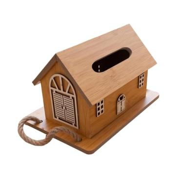 Imagem de AFXGUSD Caixa de lenços em formato de casa, porta-papel higiênico, dispensador de guardanapos, dispensador de lenços para mesa, Marrom Claro