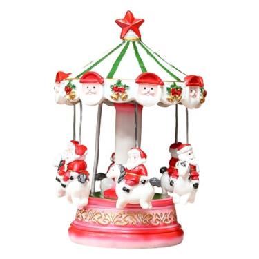 Imagem de Vaveren Carrossel de Natal Iluminado com Papai Noel - Decoração Natalina Colecionável e Inusitada para Sala de Estudos, Estante ou Mesa de Escritório