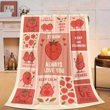 Imagem de Cobertor fofo de morango, cobertor de frutas silvestres engraçado, macio, aconchegante, felpudo, felpudo, quente, roupa de cama, berçário, cobertores de bebê, presentes para meninos, meninas, crianças