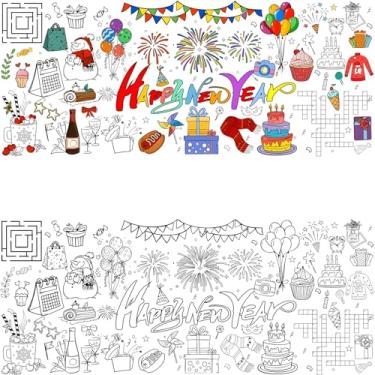 Imagem de ZAKVOOR Toalha de mesa gigante para colorir – Pôster jumbo de 76 x 182 cm para artesanato infantil, decorações de festa (Ano Novo-2)