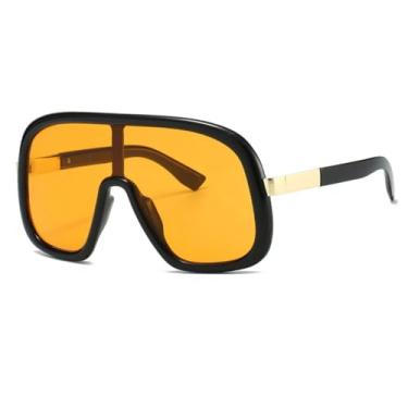 Imagem de HCPIHF Óculos de sol grandes da moda, armação grande, gradiente, vintage, luxuoso, para mulheres e homens (preto e laranja)
